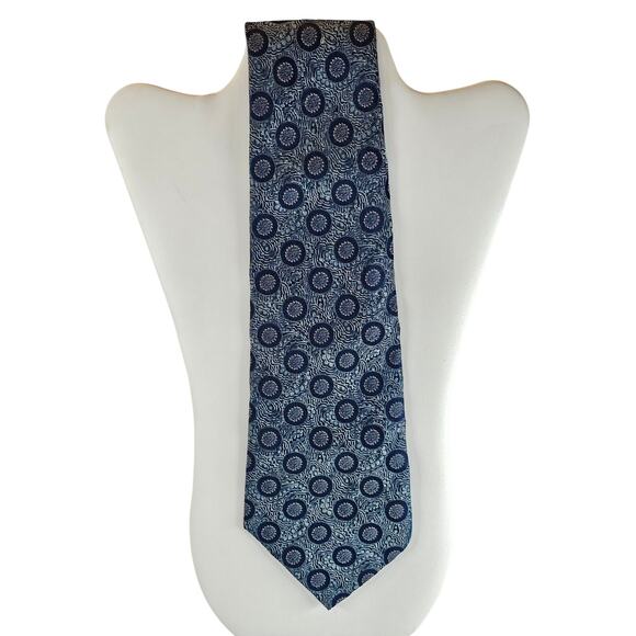Mens Vintage Geometric Tie Blue Pattern Acetate Rayon Wide Circle Print 57" - Picture 4 of 6